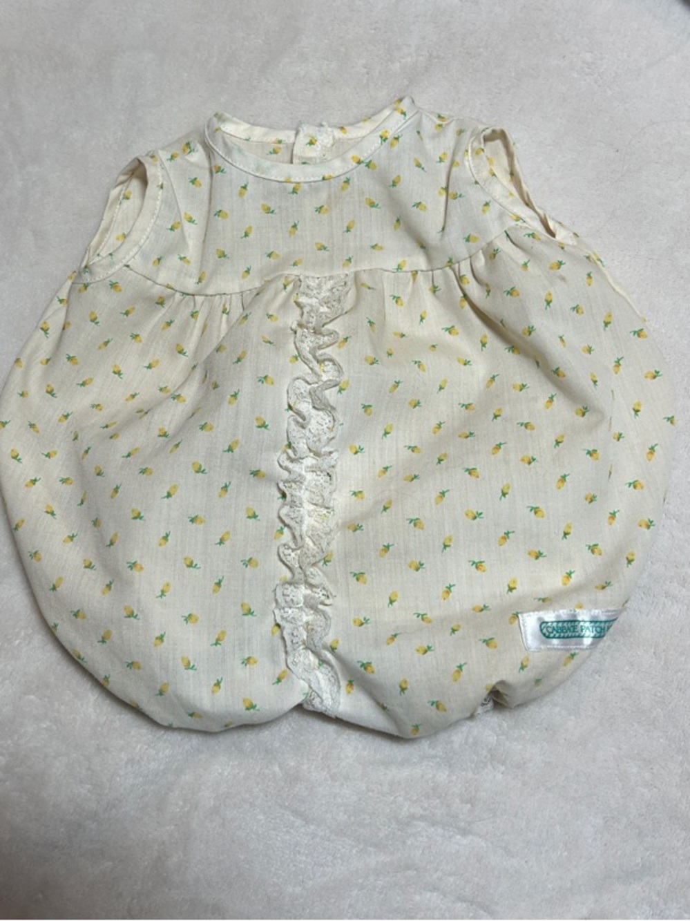 Cream Cabbage Patch Kid Rosebud Romper with Lace Ruffle